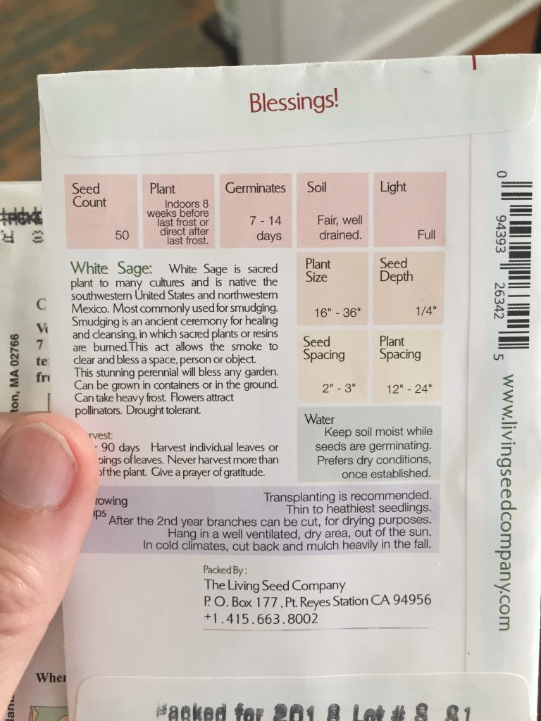 white sage seed packet