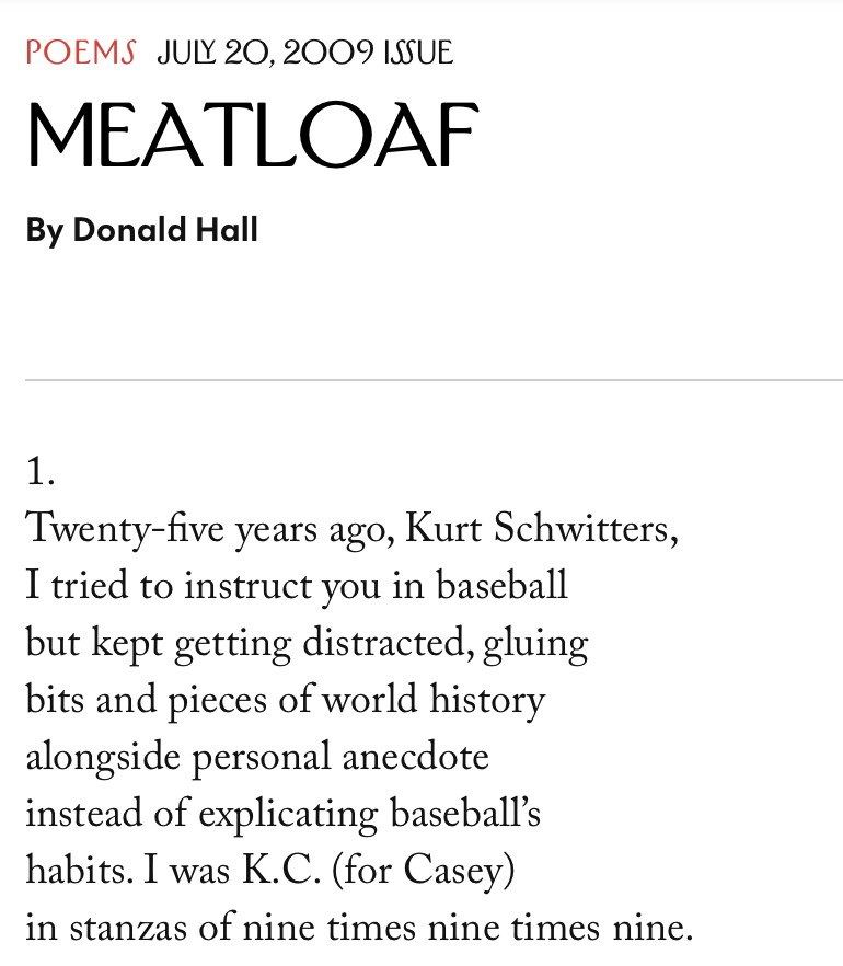 "meatloaf" by donald hall