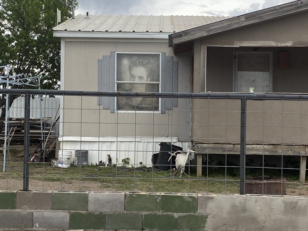 robert pattinson in window of marfa home